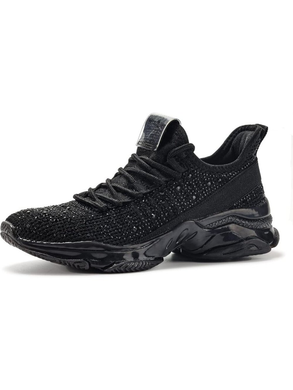 Women's Black Mesh Rhinestone Fashion Breathable Sparkle Glitter Walking Sneaker